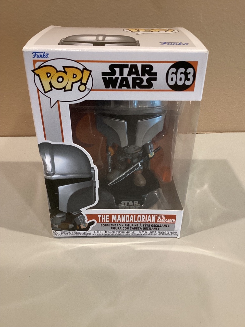 FUNKO POP Star Wars Mandalorian with Dark Saber Bobblehead Figure #663 In Box